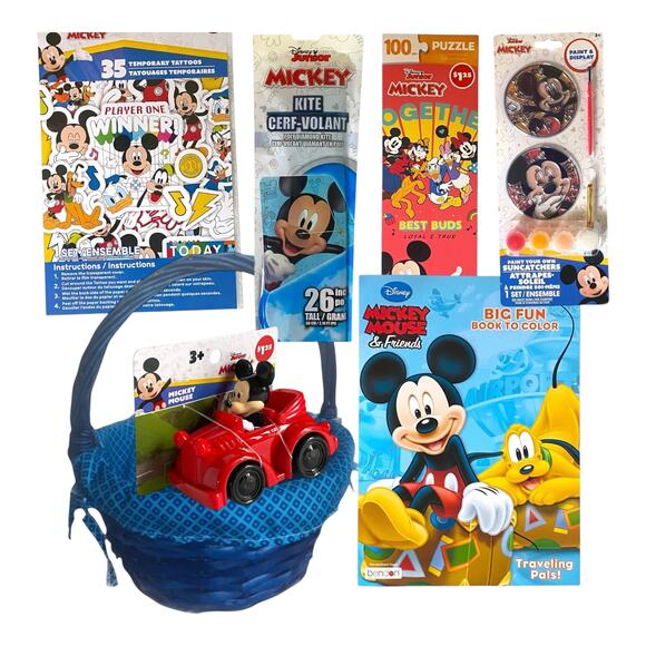 Mickey Mouse Easter Gift Basket – Toys, Puzzle, Kite, Tattoos, Paint Kit & More! - Picture 1 of 10